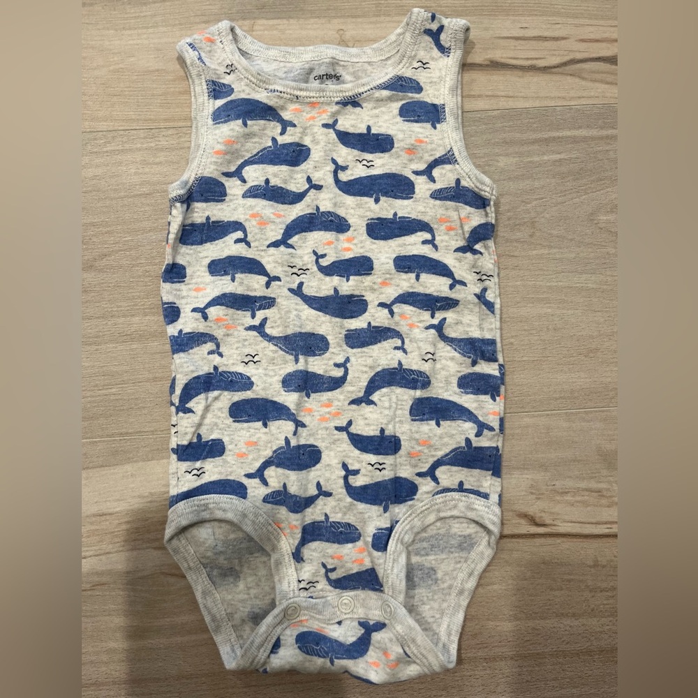 Carter's Orange and Gray Whale Tank Bodysuits Set Size 12 Months - Picture 2 of 7